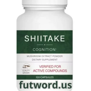 Envase de suplemento de extracto de Shiitake para cognición, con 120 cápsulas, verificado por compuestos activos.